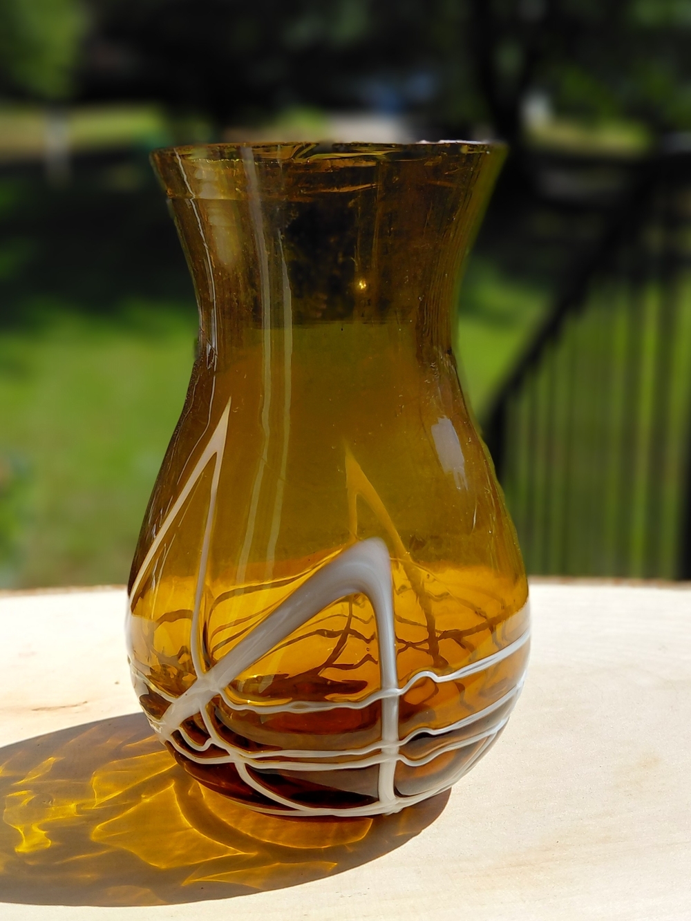 Vintage M C Handblown Hand  Amber Vase